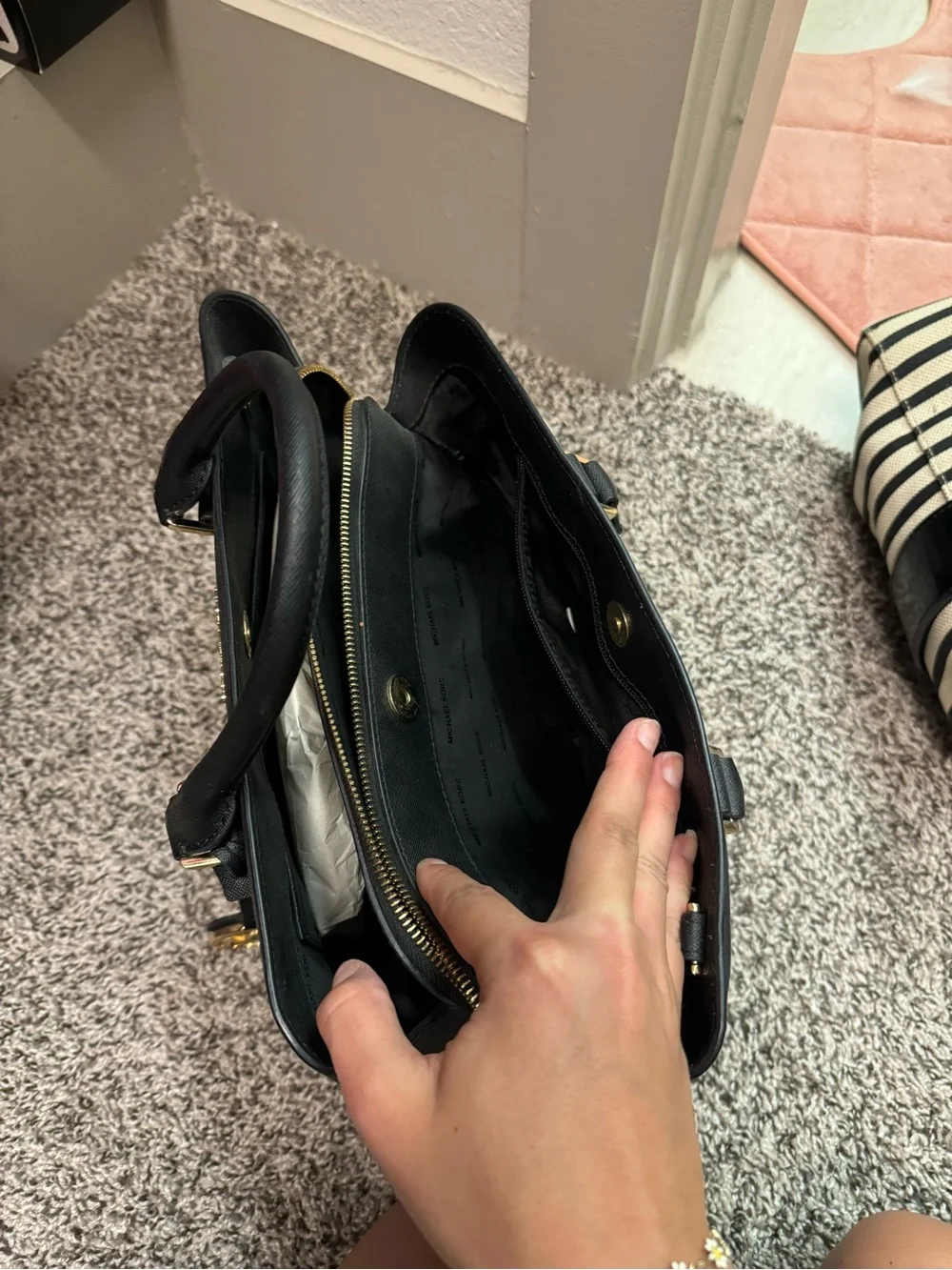Michael Kors Black Saffiano Satchel with Gold Accents